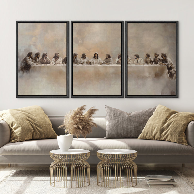 Religious "The Last Supper Painting Inspiration Artwork, Jesus Christ and Disciples Biblical Church Wall Pictures, 3 Pieces Canvas Digital Giclee Print Wall Art"