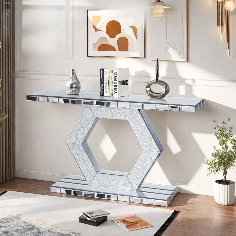 Console Sparkling avec effets en verre de diamant et découpes hexagonales géométriques