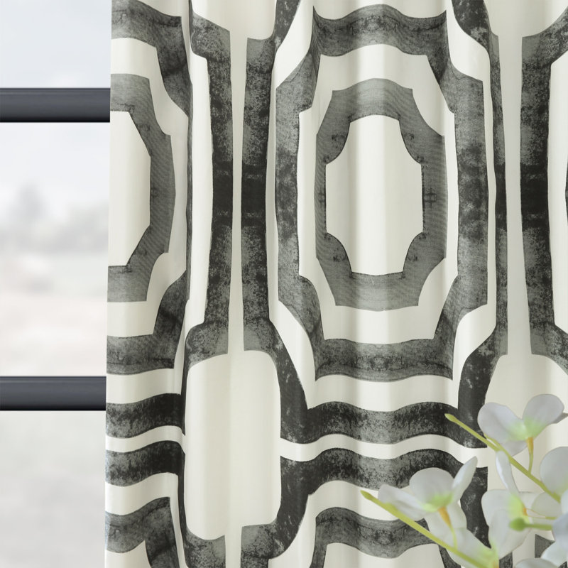 Magari Geometric Printed Cotton Room Darkening Single Curtain Panel, 50" W x 108" L, Gray