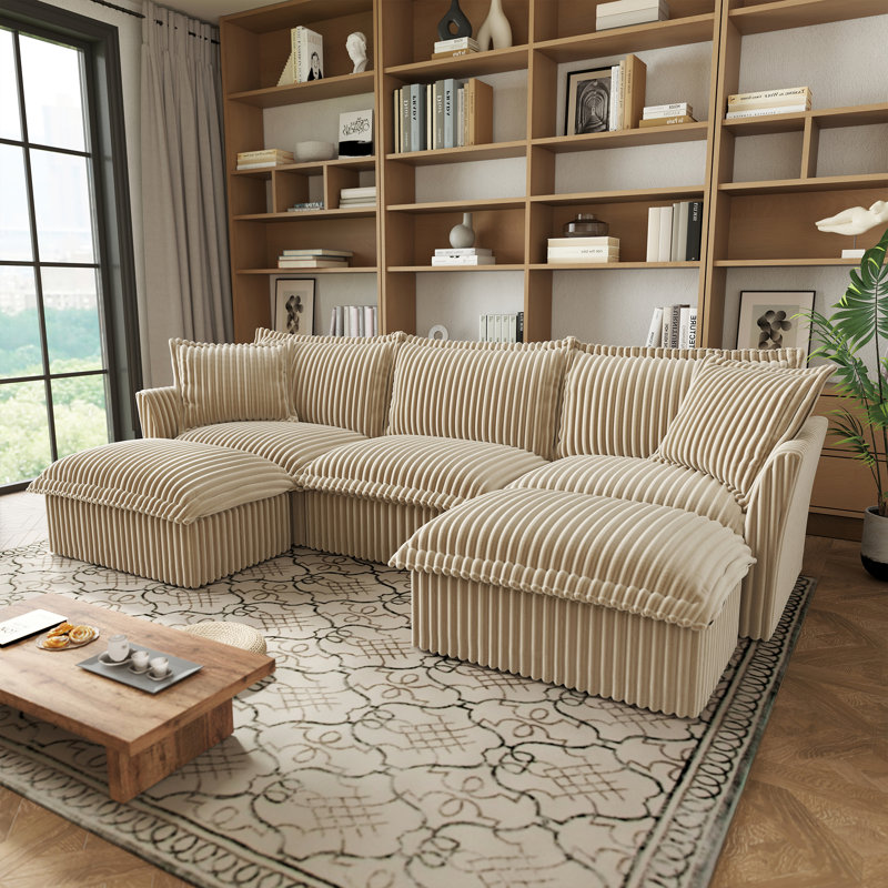 Sectionals Sofa, Living Room Set, U Shape Sofa, Chenille Sofa, For Living Room, Light Camel Corduroy