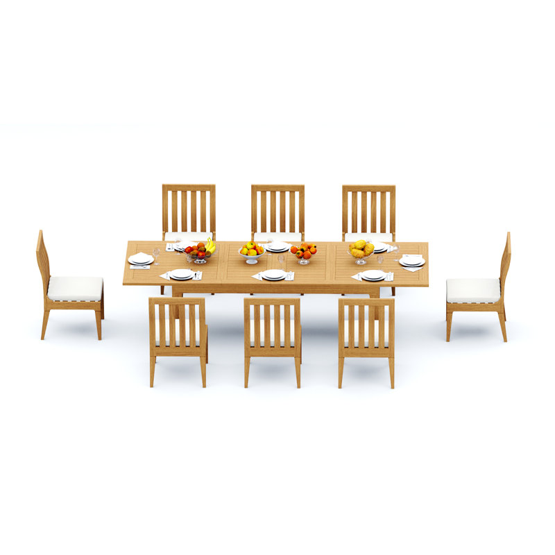 Grade-A Teak Wood Dining Set: 122" Caranas Double Extension Rectangle Table And Caranas Arm Chairs #11Ca2908, 8