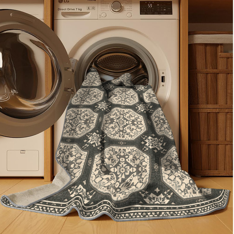 Tapis oriental gris lavable à la machine Paizlea, 5 x 7
