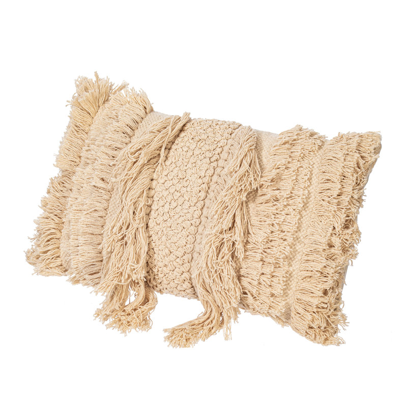 Oreiller en coton à franges beiges 12 po x 20 po Vickerman