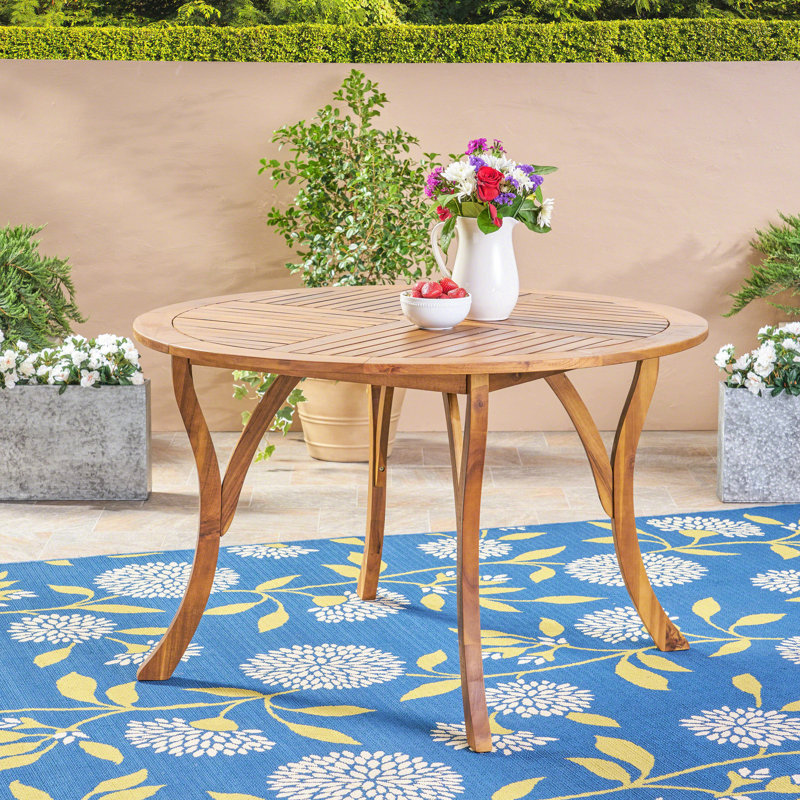 Table de salle à manger d'extérieur en bois, dimensions de 47,08 pouces, finition, design élégant, configuration de patio large et haute, pieds lisses, utilisation