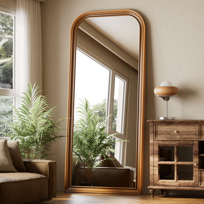Oversized Vintage Full Length Mirror 32"X71" Arched Standing Floor Mirror Wall Mirror With PU Frame