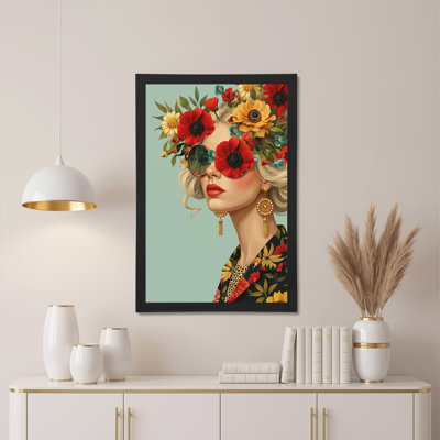 Woman In Floral Jacket With Gold Earrings And Sunglasses Canvas Wall Art