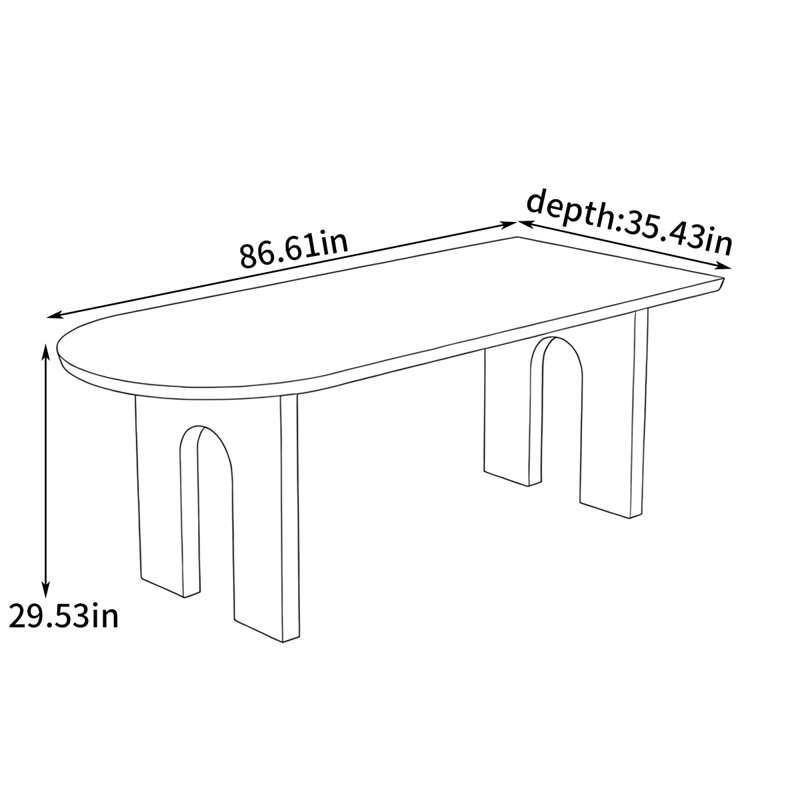 Household semi-circular dining table, 29.53"H x 86.61"L x 35.43"W