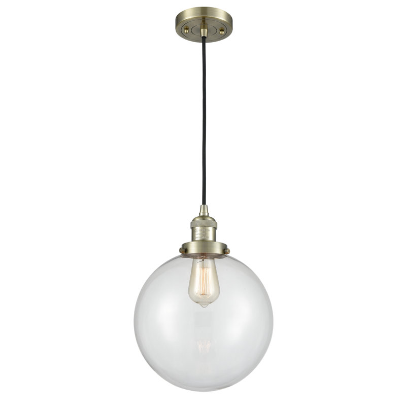 Luminaire suspendu sphère simple à 1 lumière Clermont, Transparent, Laiton antique, Ampoule DEL 6 watts Vinage