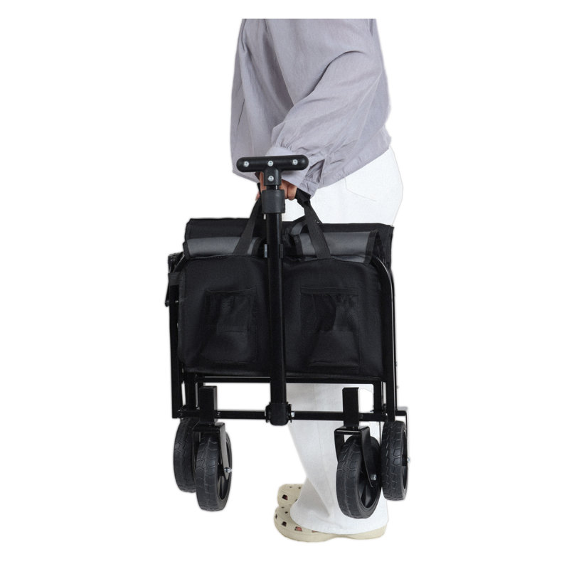 Chariot de camping tout-en-un pliable convertible avec siège de banc, structure en acier robuste et roues pivotantes à 360 ° pour les aventures en plein air