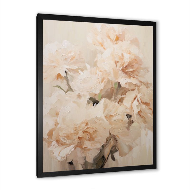 Arrangement d'œillets beige IV sur toile, H 32 po x l 16 po x P 1 po, Cadre simple noir