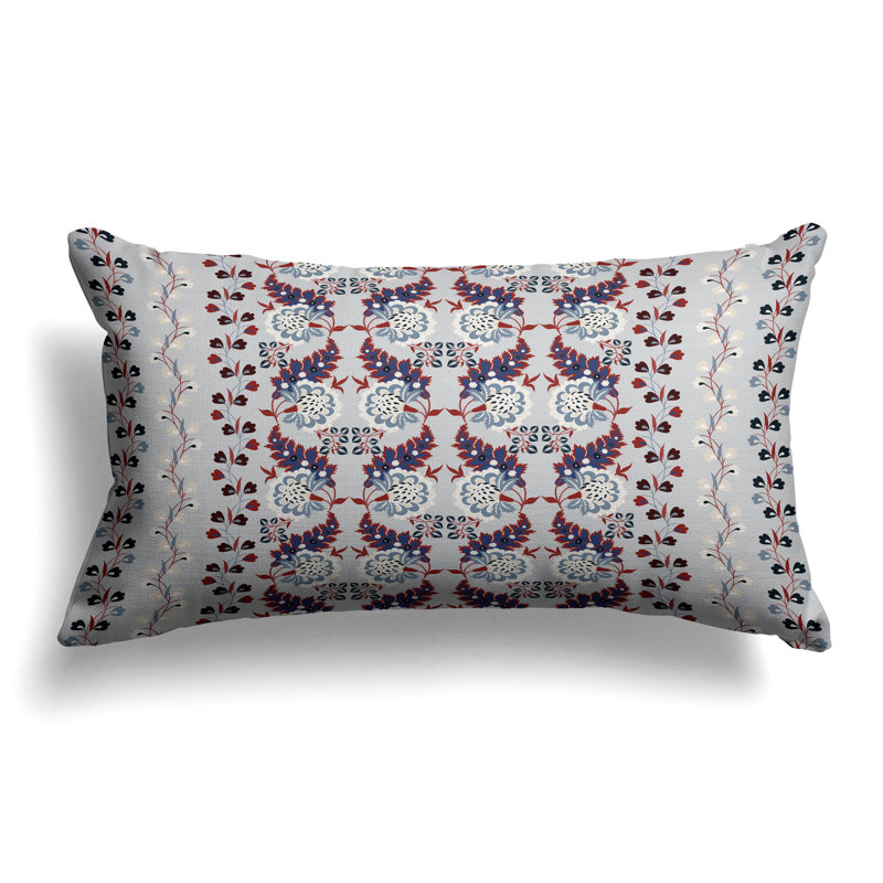 Botanical Bouquet  Rectangular Throw Pillow, Blue/Silver