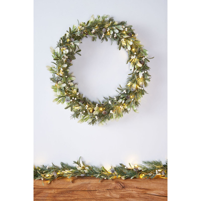 Faux Lighted Mistletoe 10.2cm Wreath