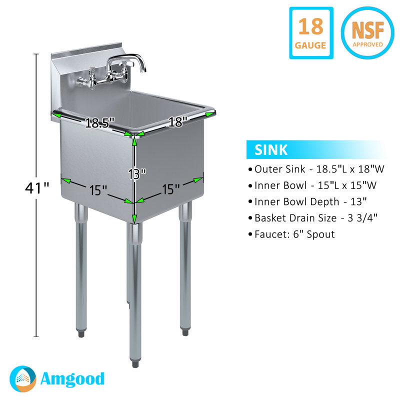 Stainless Steel Freestanding Utility Sink with Chrome Faucet