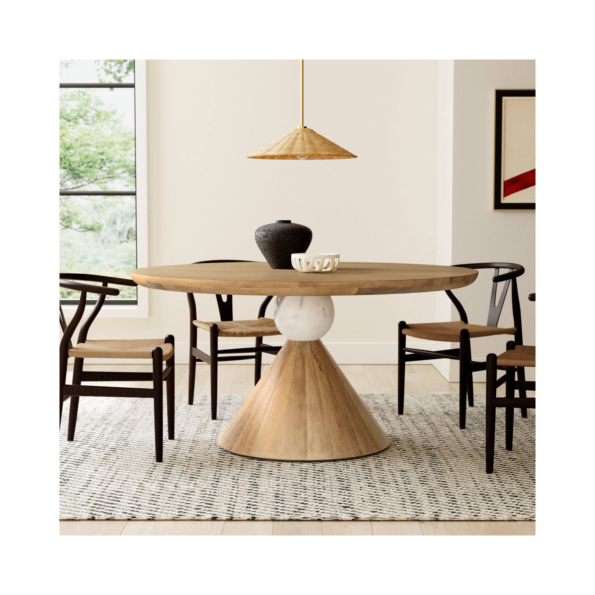 Eloisa 60'' Round Dining Table, Smoked Honey/Honed White Marble