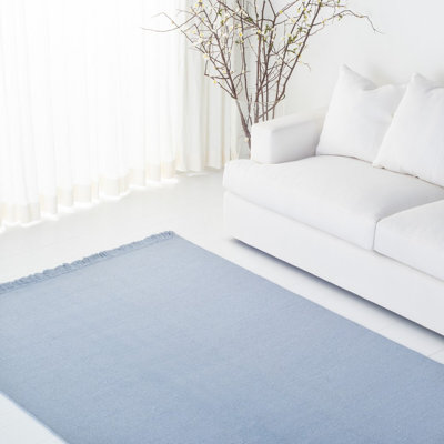 Lauren Ralph Lauren Hand Loomed Wool/Cotton Solid Colour Rug in Light Blue