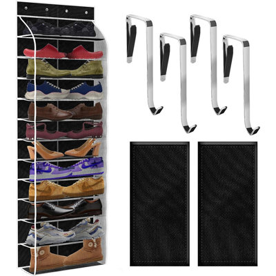 Over-the-door Shoe Organizer With 12 Large Breathable Mesh Pockets, Reusable Hanging Storage Bag For Men’s, Women’s & Kids’ Sneakers, Space-saving Door Shoe Rack, Black