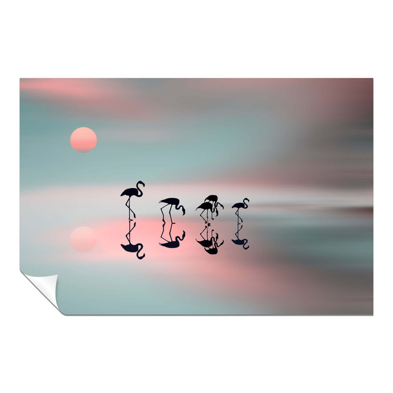 Pink And Blue Flamingo Silhouette Reflection - No Frame Print, 61cm H x 41cm W