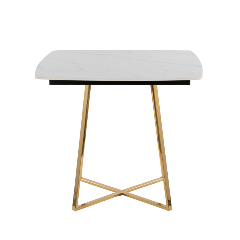 Table de salle à manger Fayette, Blanc, Doré