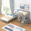 Lit superposé simple au dessus d'un lit double avec bureau intégré et trois tiroirs-681715340