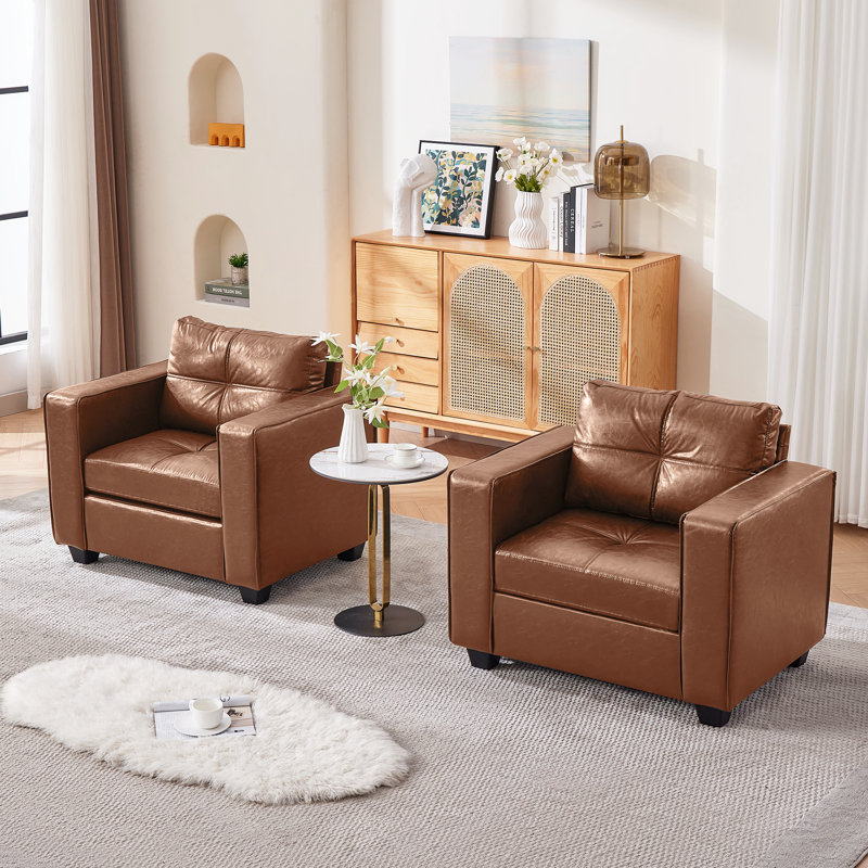 Ensemble de 2 fauteuils en similicuir de 38 po (ensemble de 2), Brun