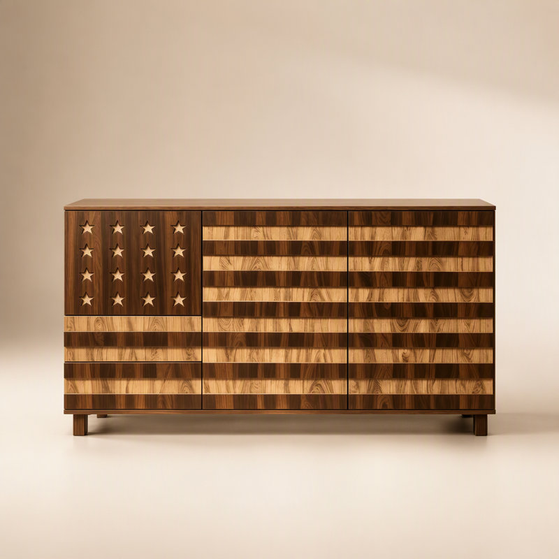 Buffet rustique bicolore en bois avec motif en étoile et étagères de rangement ajustables pour la maison