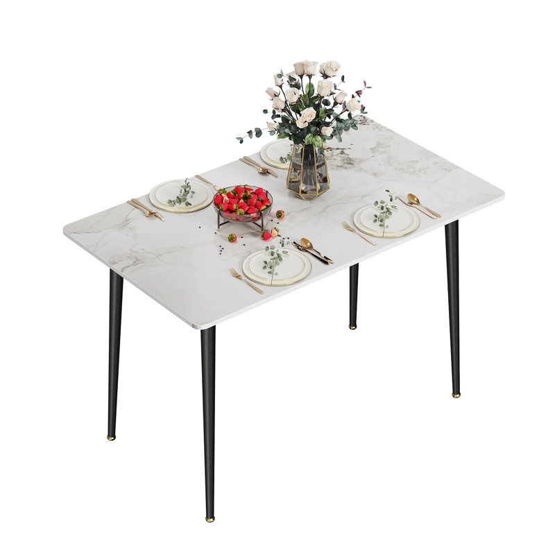 Funke Stone Top Metal Base Dining Table, Cold Jadeite