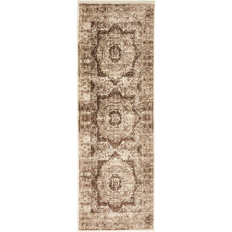 Tapis oriental beige / brun Yareli, Tapis de couloir 2 pi x 6 pi 1 po