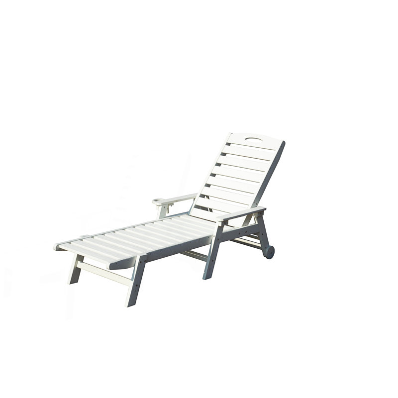 Chaise longue de patio, chaise longue d'extérieur avec dossier inclinable, chaise longue de piscine, Blanc
