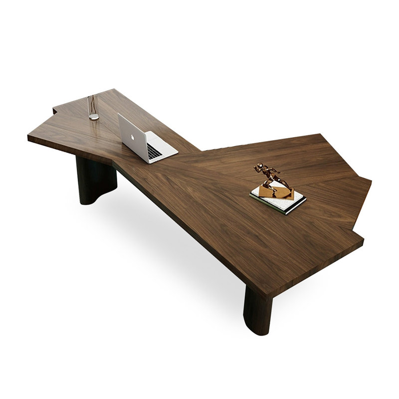 Nut-brown Free Form Solid Wood desk, 29.53'' H x 94.49'' W x 47.24'' D, Nut-Brown