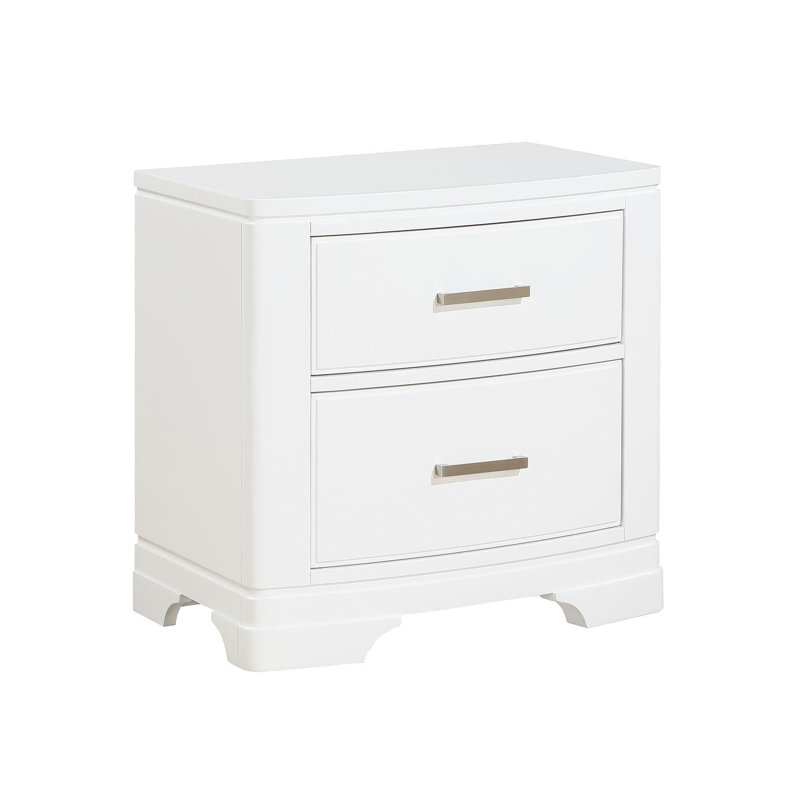 Table de chevet blanche au design épuré avec deux tiroirs de rangement