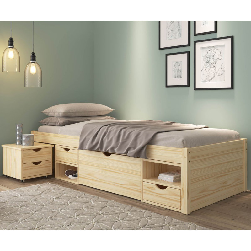 Chamarion Solid Wood Bed, 90 x 200cm, Light Brown