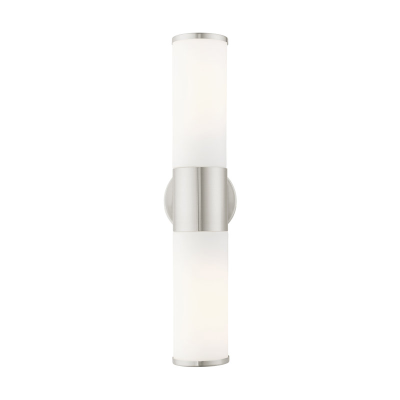 Brushed Nickel 2-Light Vanity with Satin Opal Glass Shades