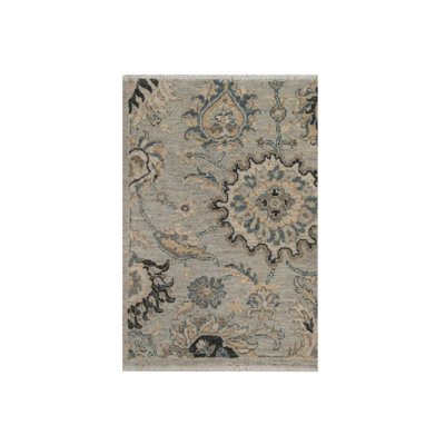 Tapis oriental gris cassé 2 pi 1 po x 3 pi 1 po avec motif Oushak 100% laine noué à la main sans bordure