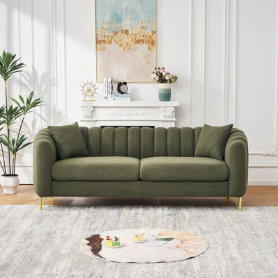 85 Inch Oversized Chenille Sofa, Luxury 3 Seater Deep Couch, Modern Tufted Design, Gold Metal Legs, For Living Room And Bedroom (Green)