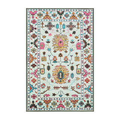 Tapis bleu/orange/jaune contemporain
