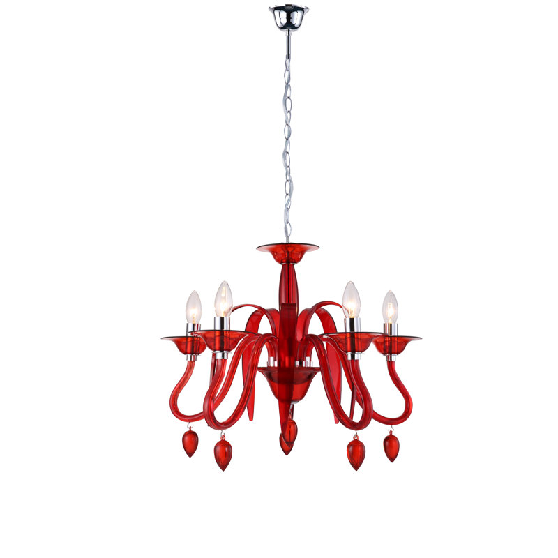 Alma 5 - Light Candle Style Chandelier, Red