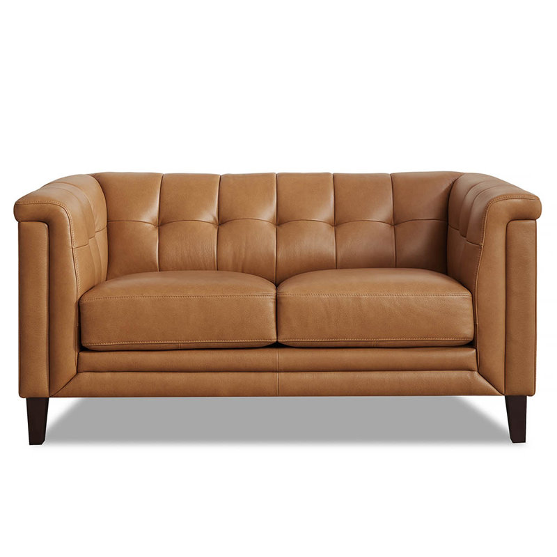 Colturo Gabia 61.5'' Genuine Leather Loveseat, Cognac Brown