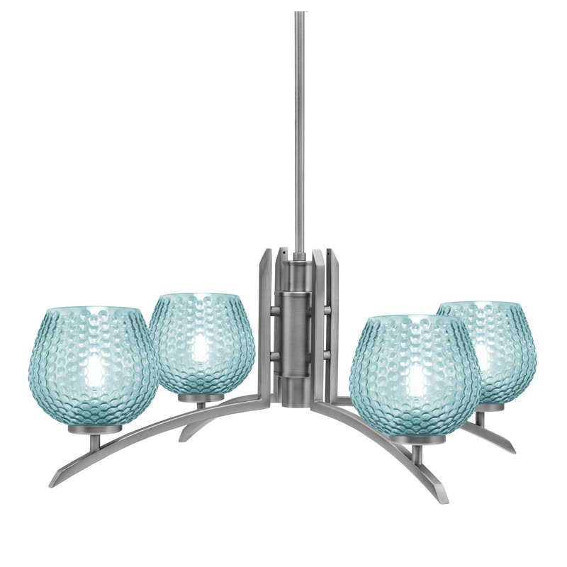 Lustre lumineux avec verre texturé turquoise de 6 po, Graphite, H 58,25 po x l 27,5 po x P 27,5 po, 4