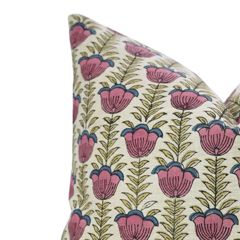 Fabdivine Hand Block Printed Cushion Cover – Rustic Charm for Sofas & Chairs, Lotus, Pink, Square 20"