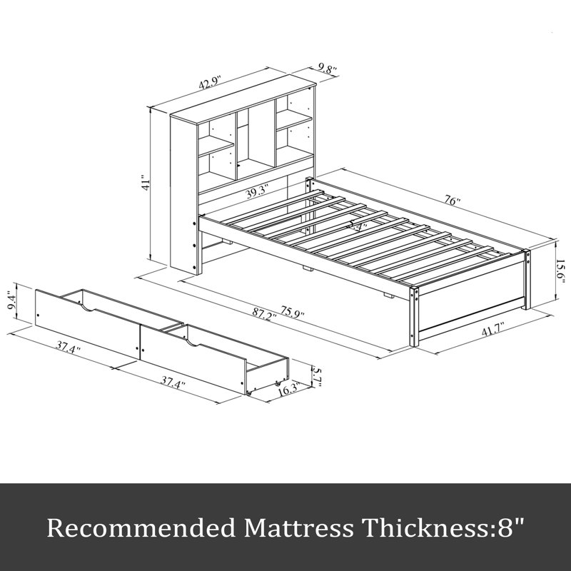 Jainam Bookcase Bed, Gray