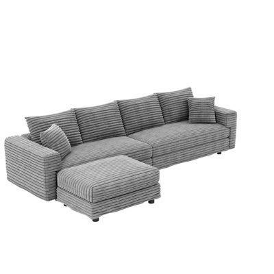 102.4" 4 - Seat Convertible With Movable , Corduroy Upholstered, High Density Sponge And Spring Support, Ideal For Socializing In Living Room 4 Fabric, Comfortable Reading Magazines Office