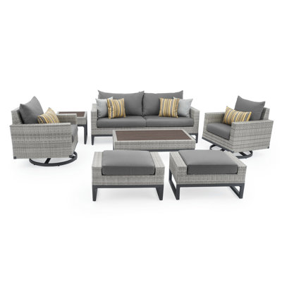 Ensemble de conversation en rotin avec coussins Sunbrella