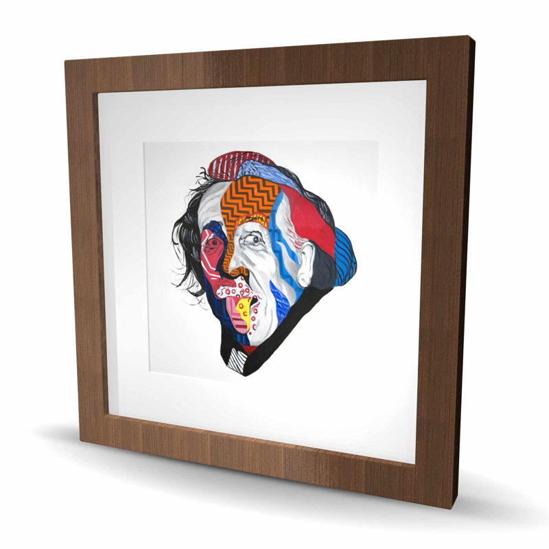 Abstrait Albert Einstein - motif rouge encadré, H 16 po x l 16 po