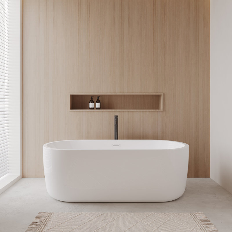 Juliette 67'' x 32'' Freestanding Soaking Acrylic Bathtub with Faucet, White/Shiny White/Matte Black