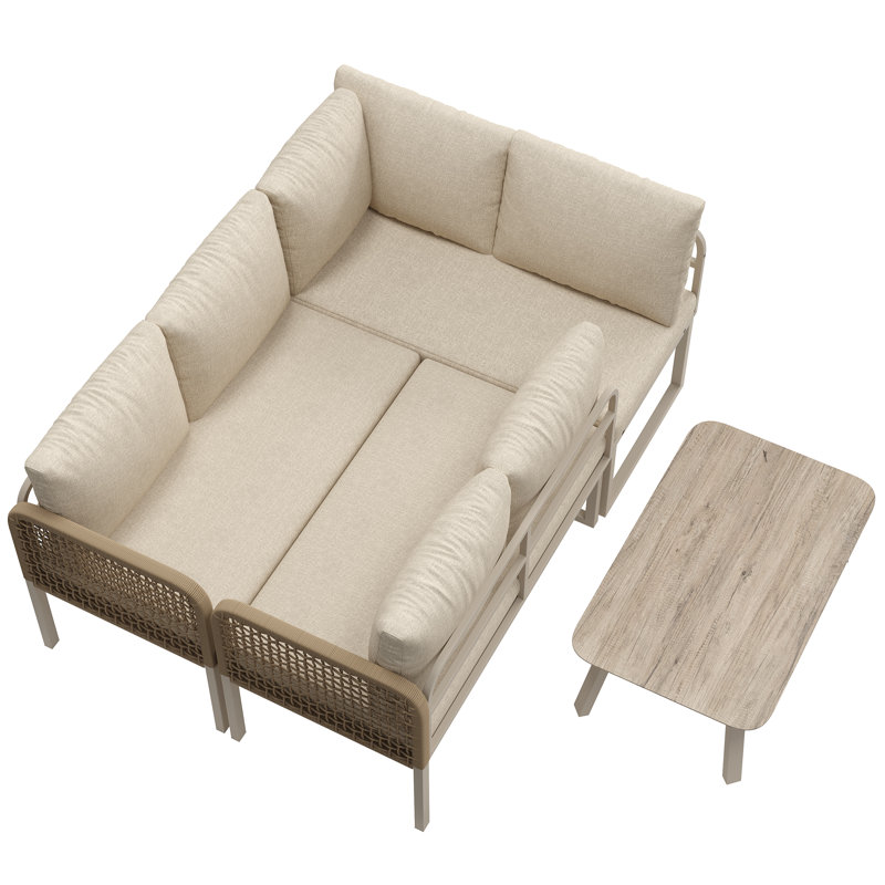 Outdoor Conversation Set 6 Places With 3 Sofas And 1 Coffee Table Beige