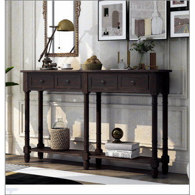 Console Table Sofa Table with Two Storage Drawers and Bottom Shelf for Easy Assembly in Living Room, Entryway