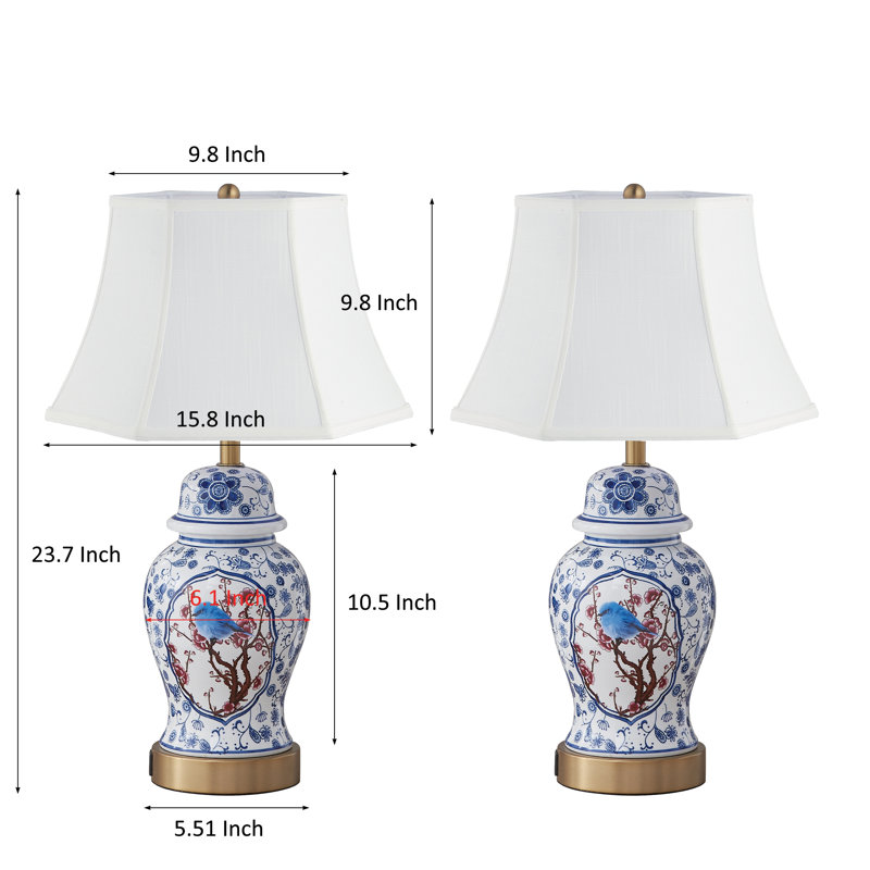 Vinay 23.7" Ceramic Dimmable Table Lamp Set With USB Ports & Type C (Set of 2)