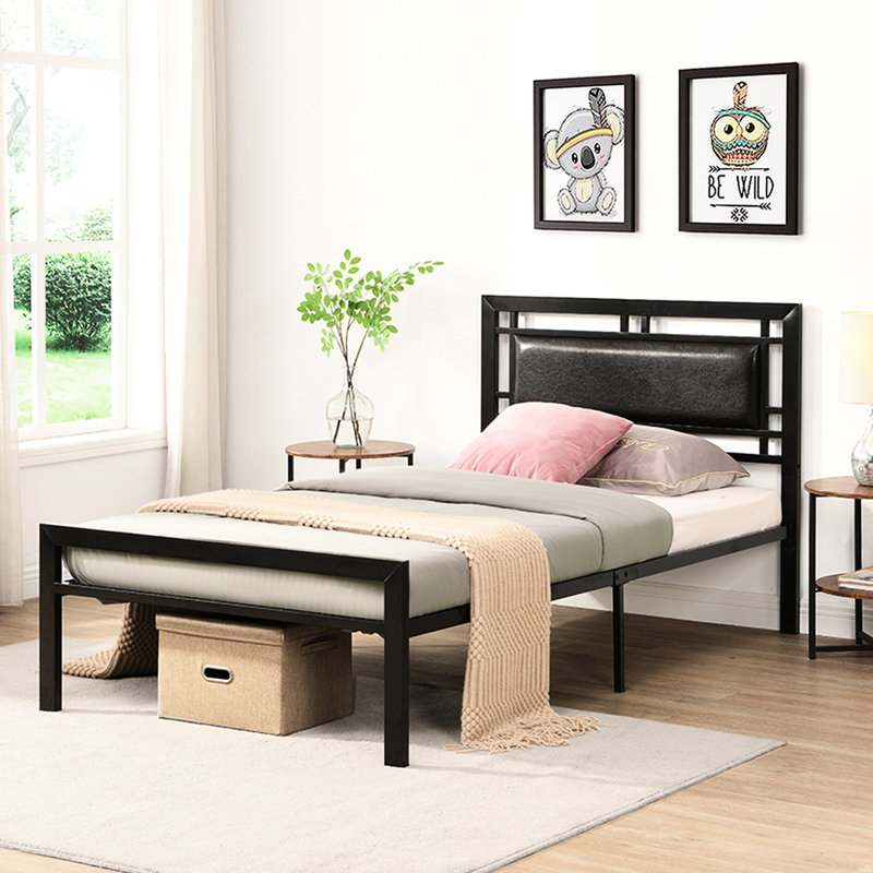 Twin Size Metal Bed - , Strong Bedroom Addition, Black Frame Strong, Silent Piece,