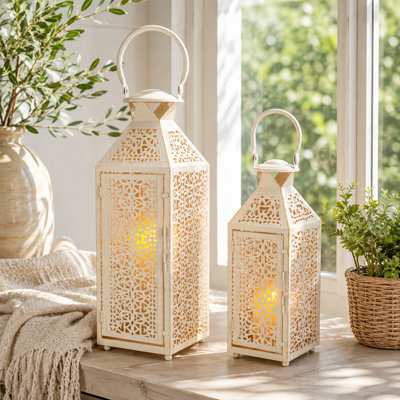 2 Piece Metal Tabletop Lantern Set