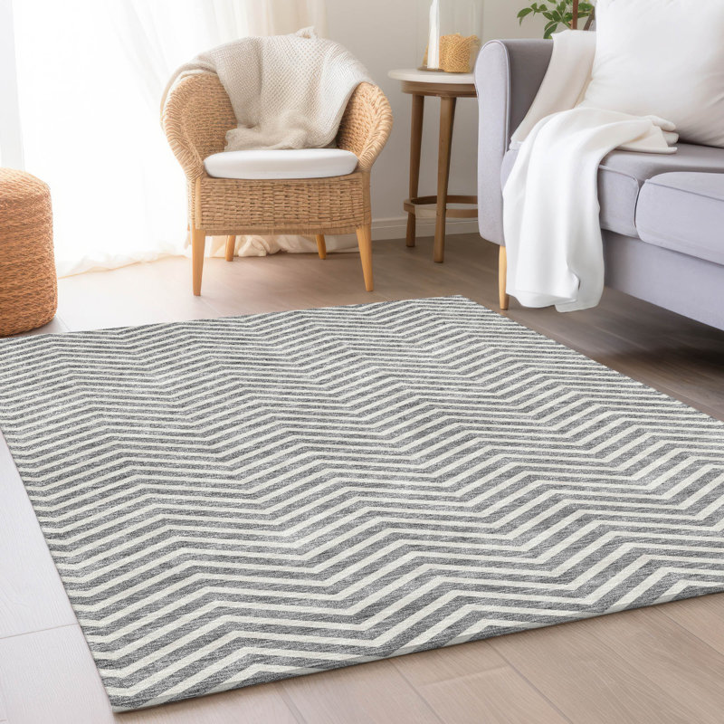 Tapis gris Prisco lavable à la machine de qualité supérieure, Rectangle 5 pi x 7 pi 6 po